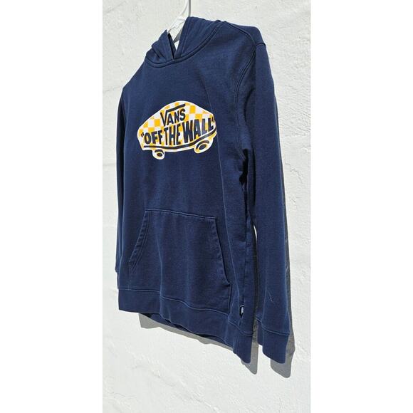 Vans Boys Hoodie Large Navy Blue Off The Wall Logo Pullover Sweatshirt Checker - Picture 2 of 8